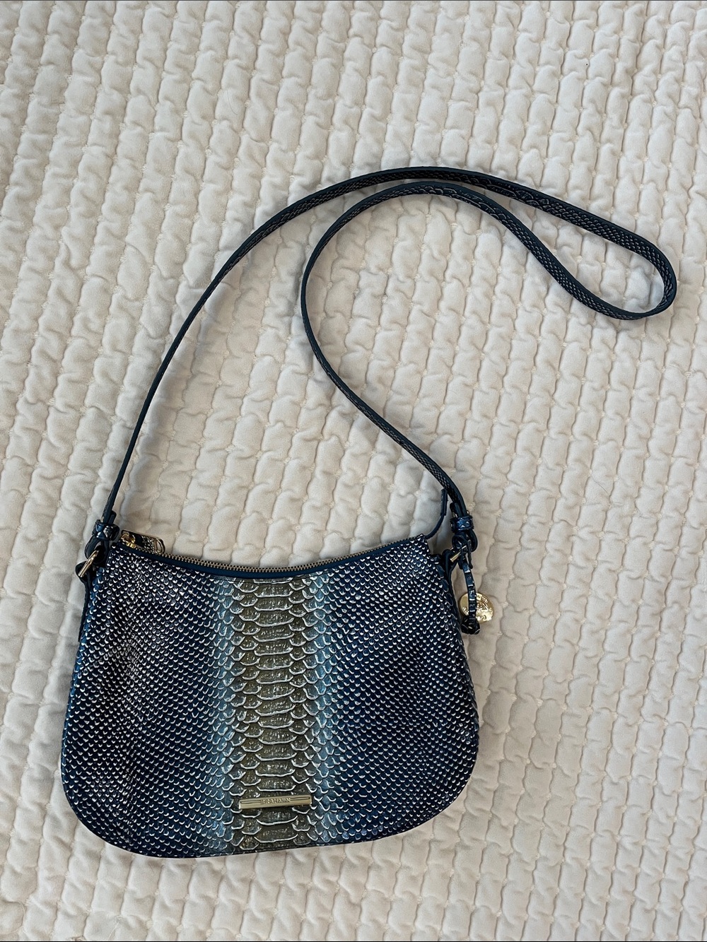 Brahmin Black and Blue Snake-Embossed Crossbody- Like New w Reg Card
